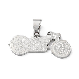 Non-Tarnish 201 Stainless Steel Pendants, Laser Cut, Motorbike Charm, Stainless Steel Color, 13x29.5x1.5mm, Hole: 7X5mm