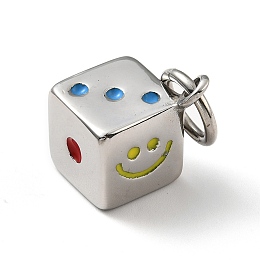 Honeyhandy 304 Stainless Steel Enamel Pendants, Dice, Stainless Steel Color, 30x21x21mm, Hole: 9mm, Jump Ring: 13x2mm, 9mm Inner Diameter