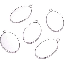 UNICRAFTALE 10pcs 20x30mm Oval Blank Pendants Pendant Bezel Trays Stainless Steel Cabochon Settings Plain Edge Bezel Cups for Jewelry Necklaces Bracelet Making 35x21x1.5mm, Hole 2mm