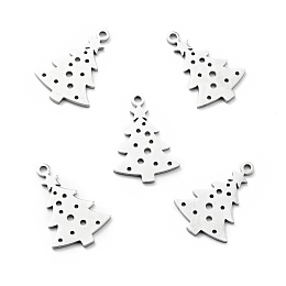 Honeyhandy 201 Stainless Steel Pendant, Christmas Theme, Tree, Stainless Steel Color, 20x14x1mm, Hole: 1.5mm