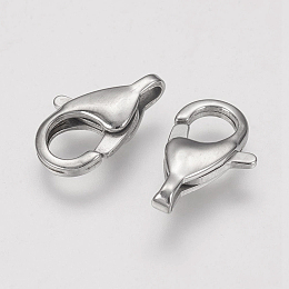 Honeyhandy 304 Stainless Steel Lobster Claw Clasps, Stainless Steel Color, 15x9x3.5mm, Hole: 1.5mm