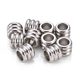 Honeyhandy 201 Stainless Steel European Beads, Large Hole Beads, Groove Beads, Column, Stainless Steel Color, 10x8mm, Hole: 6mm