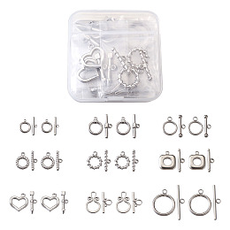 Fashewelry 304 Stainless Steel Toggle Clasps, Mixed Shapes, Stainless Steel Color, 18sets/box