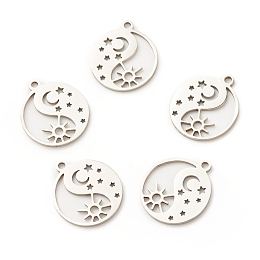 Honeyhandy 201 Stainless Steel Pendants, Yin Yang with Moon & Star & Sun, Stainless Steel Color, 17x14.5x1mm, Hole: 1.5mm