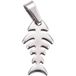 UNICRAFTALE About 10pcs Stainless Steel Charms Fish Bone Shape Pendants Large Hole Charm for Necklace Bracelet Jewelry Making 21.5x11.5x1.5mm, Hole 4x8mm