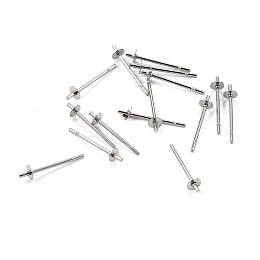 Honeyhandy 304 Stainless Steel Stud Earring Findings, for Half Drilled Beads, Stainless Steel Color, 14x3mm, Pin: 0.6mm