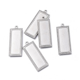 Honeyhandy 304 Stainless Steel Pendant Cabochon Settings, Plain Edge Bezel Cups, Rectangle, Stainless Steel Color, Tray: 30x10mm, 38.5x15x1.8mm, Hole: 1.6mm