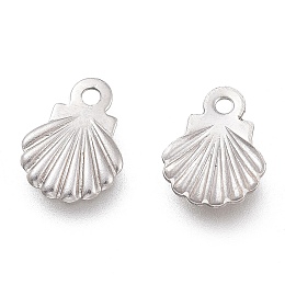 Honeyhandy 304 Stainless Steel Charms, Laser Cut, Scallop Shell Shape, Stainless Steel Color, 7.5x5.5x0.5mm, Hole: 1mm