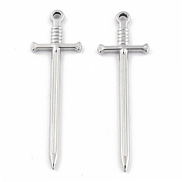 Honeyhandy 201 Stainless Steel Pendants, Sword Charm, Stainless Steel Color, 45x13.5x2mm, Hole: 1.8mm