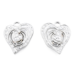 201 Stainless Steel Pendants, Heart, Stainless Steel Color, 21x18.5x2mm, Hole: 2.5mm