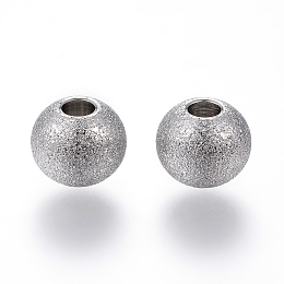 Honeyhandy 201 Stainless Steel Textured Beads, Round, Stainless Steel Color, 8x7mm, Hole: 3mm