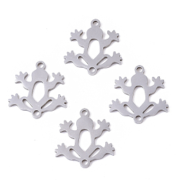 Honeyhandy 201 Stainless Steel Links connectors, Laser Cut, Frog, Stainless Steel Color, 15.5x15x1mm, Hole: 1.4mm