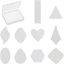 SUNNYCLUE 1 Box 10 Styles Blank Charms Tag Pendants Stainless Steel Stamping Heart Oval Flower Teardrop Shape Tagging Charm Flatback for DIY Necklaces Bracelets Crafts Making Supplies, Silver