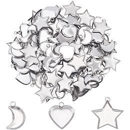 UNICRAFTALE About 120pcs Heart/Moon/Star Pendant Trays Stainless Steel Blank Bezel Hypoallergenic Plain Edge Bezel Cups for Resin Pendant Making Stainless Steel Color