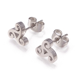 Honeyhandy 304 Stainless Steel Stud Earrings, with Ear Nuts, Triangle, Stainless Steel Color, 9x8x2mm, Pin: 0.8mm