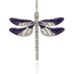 Honeyhandy Alloy Enamel Dragonfly Big Pendants, with Crystal Rhinestone, Platinum, Indigo, 57x64x5mm, Hole: 2mm