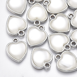 Honeyhandy UV Plating Acrylic Pendants, with Acrylic Imitation Pearl, Heart, Platinum, 20x17x5mm, Hole: 2mm