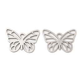 Honeyhandy 201 Stainless Steel Pendants, Hollow, Butterfly Charm, Stainless Steel Color, 13x18.5x1mm, Hole: 1.6mm