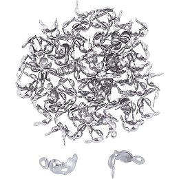 UNICRAFTALE 100pcs Stainless Steel Bead Tips Cord Ends Clamshell Knot Cover Bead End Terminators Crimp Cap Fold Over for Jewelry Making DIY 4x8.5mm, Hole 1.5mm