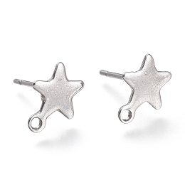 Honeyhandy 304 Stainless Steel Stud Earring Findings, Star, Stainless Steel Color, 10x8x0.8mm, Hole: 1.4mm, Pin: 0.8mm