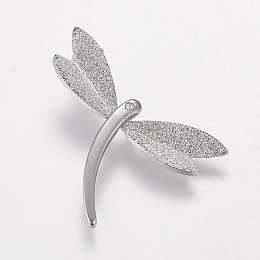 Honeyhandy Trendy Dragonfly Necklace Findings 304 Stainless Steel Textured Pendants, with Rhinestone, Stainless Steel Color, 23x31x2mm, Hole: 3.5mm