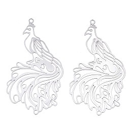 Honeyhandy 201 Stainless Steel Filigree Big Pendants, Etched Metal Embellishments, Phoenix, Stainless Steel Color, 56x29x0.2mm, Hole: 1.8mm