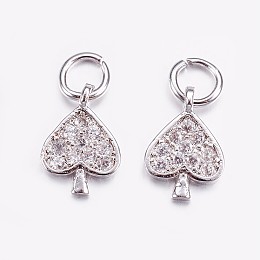 Honeyhandy Brass Micro Pave Cubic Zirconia Charms, Heart, Platinum, 10.5x7x1mm, Hole: 3mm