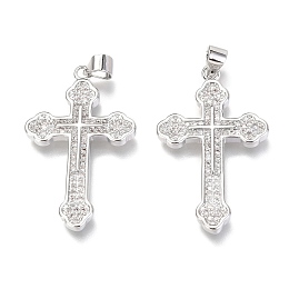 Honeyhandy Brass Micro Pave Clear Cubic Zirconia Pendants, Cross, Real Platinum Plated, 32x20x3mm, Hole: 3mm