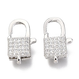 Honeyhandy Brass Micro Pave Cubic Zirconia Lobster Claw Clasps, Lock, Platinum, 17x10x5mm, Hole: 1x1mm