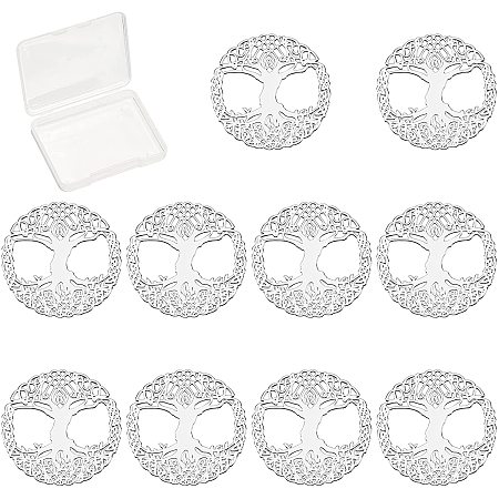 SUNNYCLUE 1 Box 10Pcs Tree of Life Stickers Hollow Round Brass Energy Charka Stickers Sacred for Healing Crystal Stone Epoxy Resin Scrapbook Crafts Phone Decorations Accessories, Silver