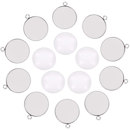 UNICRAFTALE 10 Sets 25mm Flat Round Tray DIY Pendants Making 304 Stainless Steel Pendants Cabochon Settings and Transparent Glass Cabochons Metal Pendant Findings for Women Necklaces Jewelry Making