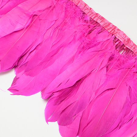 Fashion Goose Feather Cloth Strand Costume Accessories, DeepPink, 100~180x38~62mm; about 2m/bag