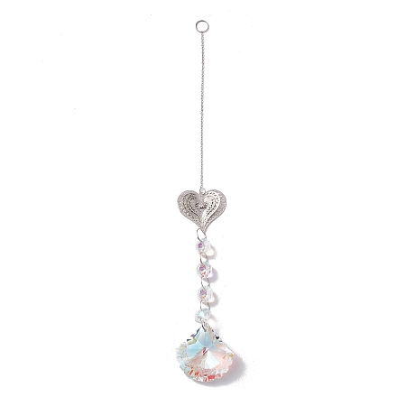 Honeyhandy Hanging Suncatcher, Iron & Faceted Glass Pendant Decorations, with Jump Ring, Heart, Clear AB, 340x1mm, Hole: 11mm
