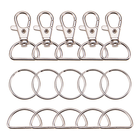 PandaHall Elite 90 Pcs Platinum Iron Key Clasp Sets with Swivel Snap Hook Lobster Claw Clasps and Split Key Rings and Iron D Ring Buckles Key Chain Findings