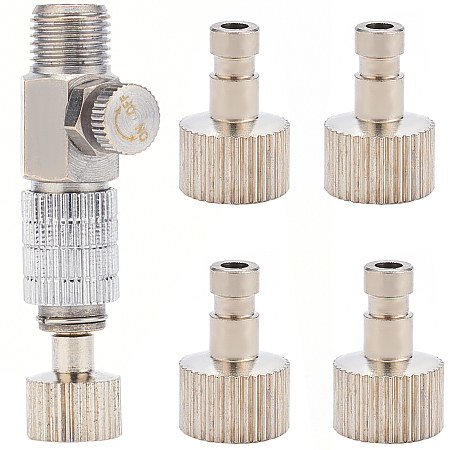 GORGECRAFT Brass Air Pipe Changers Set, Painting Spray Nozzle Accessories, with Screw Changers, Column, Platinum, 37x18x12.5mm, Inner Diameter: 5mm and 6.5mm, Screw Changers: 17x11mm, Hole: 2.8mm, 5pcs