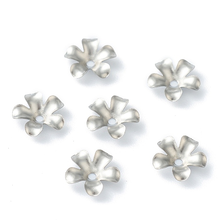 Honeyhandy 304 Stainless Steel Bead Caps, 5-Petal, Flower, Stainless Steel Color, 9x9x2.2mm, Hole: 1.2mm