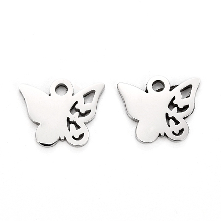 Honeyhandy 304 Stainless Steel Charms, Laser Cut, Butterfly, Stainless Steel Color, 8x10x1mm, Hole: 1.2mm