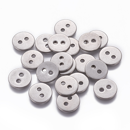 Honeyhandy 201 Stainless Steel Buttons, 2-Hole, Flat Round, Stainless Steel Color, 12x1mm, Hole: 2mm