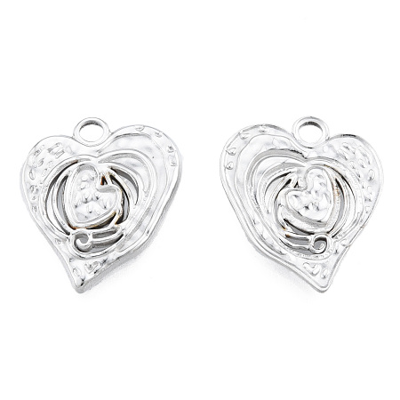 201 Stainless Steel Pendants, Heart, Stainless Steel Color, 21x18.5x2mm, Hole: 2.5mm