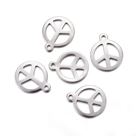 Honeyhandy 201 Stainless Steel Pendants, Peace Sign, Stainless Steel Color, 15x12.5x1mm, Hole: 1.4mm