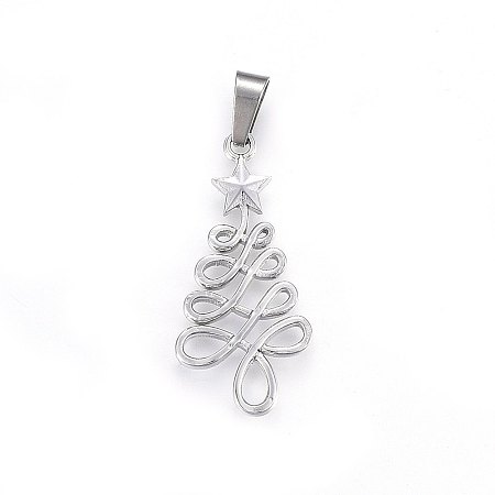 Honeyhandy 304 Stainless Steel Pendants, Christmas Tree with Star, Stainless Steel Color, 33x16x2mm, Hole: 7x4mm