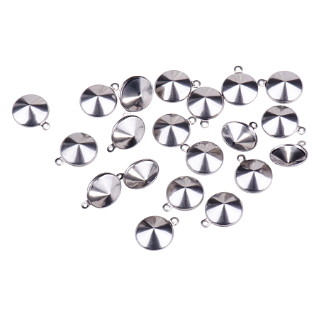 PandaHall Elite Flat Round 304 Stainless Steel Charms Pointed Back Rhinestone Settings