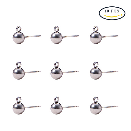 PandaHall 304 Stainless Steel DIY Craft Earrings Pin Stud Back Post 17x9x6mm Tiny Head Studs Findings 10pairs/bag