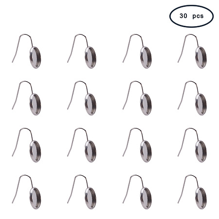 PandaHall Elite 30 Pcs 304 Stainless Steel Earring Hooks Ear Wires with 12mm Flat Round Cabochon Settings for Jewelry Making