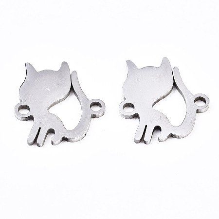 Honeyhandy 201 Stainless Steel Link Connectors, Laser Cut, Cat, Stainless Steel Color, 15.5x13.5x1mm, Hole: 1.6mm