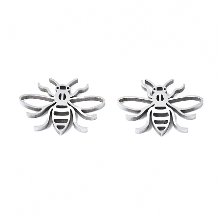 Honeyhandy 201 Stainless Steel Pendants, Laser Cut, Bees, Stainless Steel Color, 13x17x1.5mm, Hole: 1.4mm