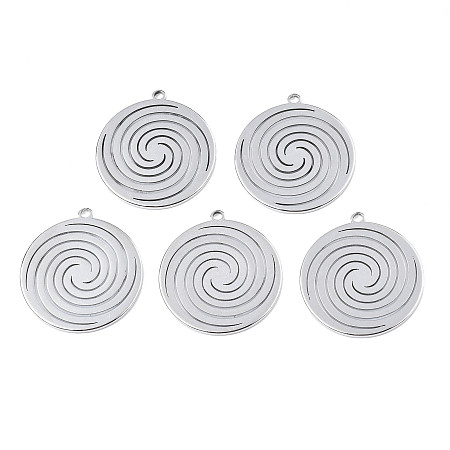 Honeyhandy 201 Stainless Steel Pendants, Flat Round with Vortex, Stainless Steel Color, 30x27x1.5mm, Hole: 2mm