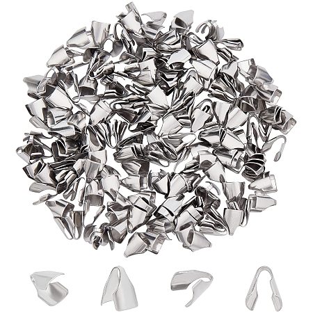 UNICRAFTALE About 200pcs 304 Stainless Steel Folding Crimp Cord Ends 8x6mm Crimping Sleeve End Beads Fold Cord End Caps Stainless Steel Color