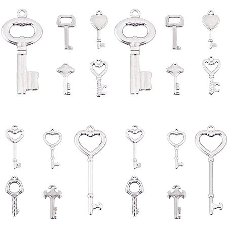 UNICRAFTALE About 20pcs 10 Styles Heart Key Big Charm Hypoallergenic Charms Stainless Steel Pendant Metal Pendant for DIY Jewelry Making Stainless Steel Color 17-50mm