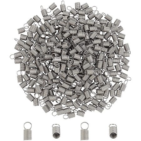 UNICRAFTALE About 300pcs 4.5mm Column Cord Ends Stainless Steel Coil Cord Ends Leather Cord Terminators for DIY Necklace Bracelet Jewelry Making Stainless Steel Color